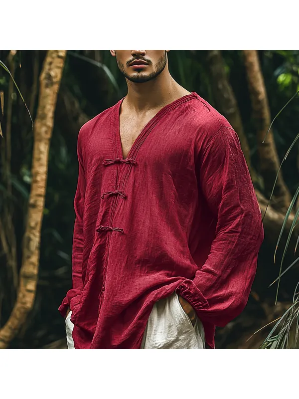 Men's Holiday Style Loose Casual Linen Shirt - Localziv.com 