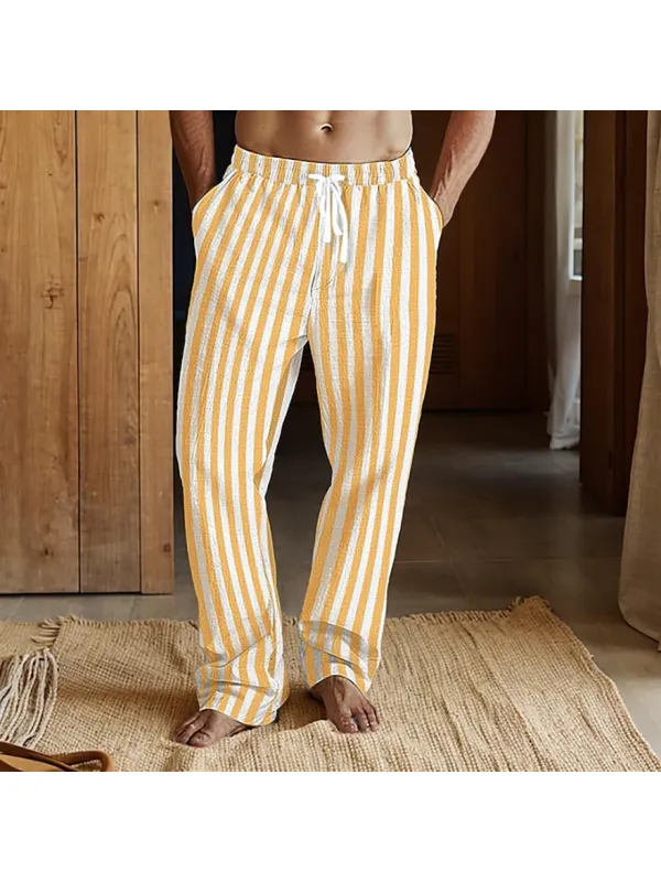 Men's Linen Straight Leg Striped Pants - Aptkoi.com 