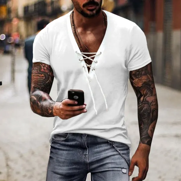 Men's Vintage Casual V-Neck Stretch T-Shirt - Dozenlive.com 