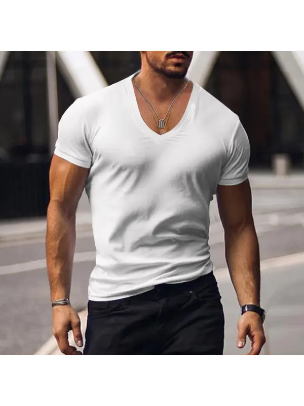 Mens Solid Color Classic V-neck Basic Tee - Localziv.com 