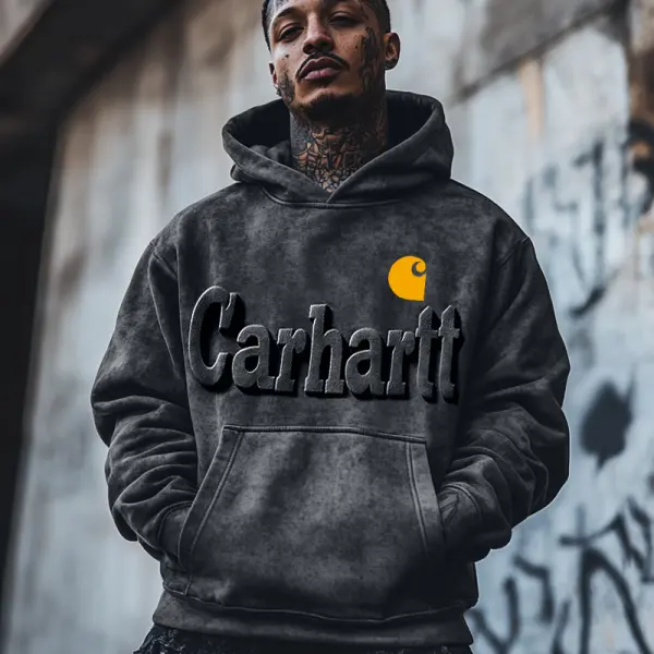 Carhartt Men's Vintage 3d Embossed Distressed Heavy Metal Color Hoodie