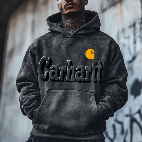 Carhartt Men's Vintage 3d Embossed Distressed Heavy Metal Color Hoodie