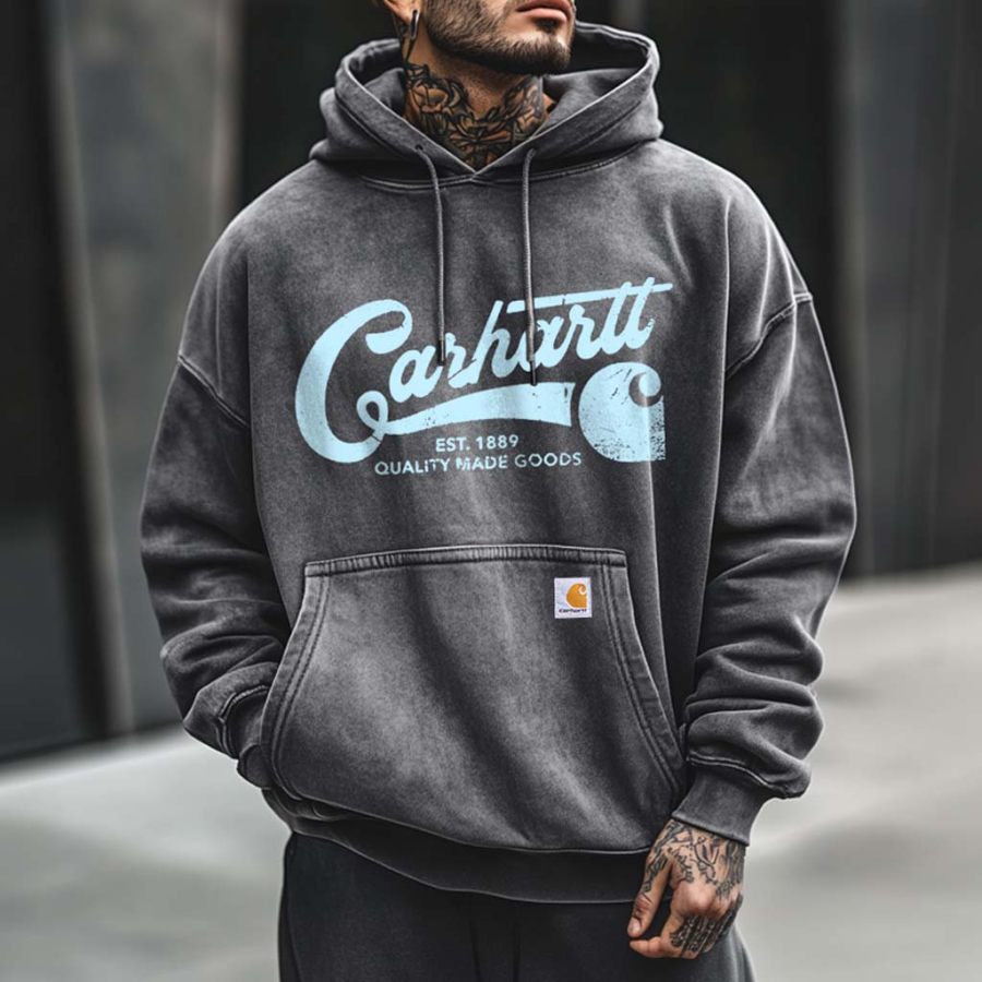 

Men's Vintage Distressed Pocket Long Sleeve Casual Hoodie
