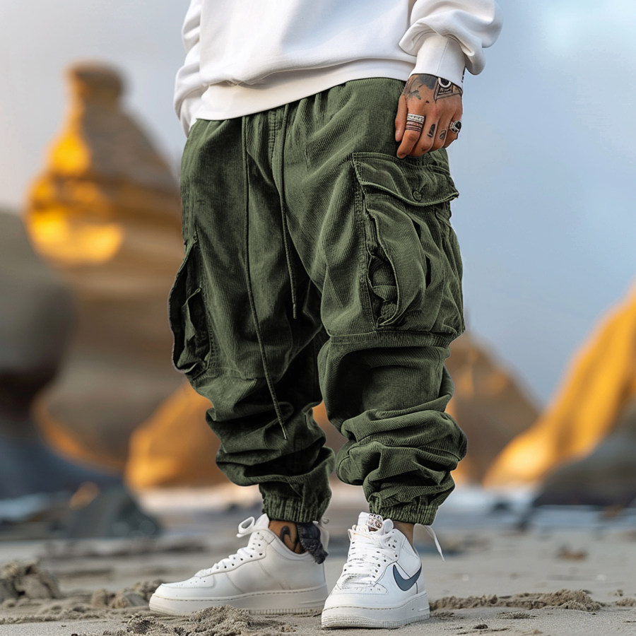 

Outdoor Elastic Waist Pocket Design Trousers