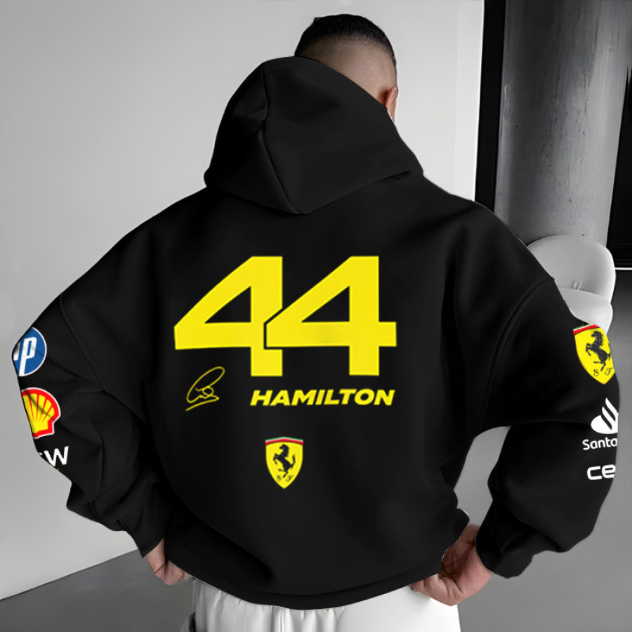 

Unisex Vintage Racing Car Print Pocket Long Sleeve Oversized Hoodie