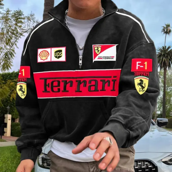 Men's 2025 Newest Retro Racing Print Black Oversized Hoodie - Cotosen.com 
