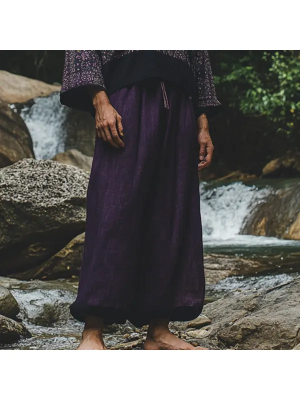 Men's Bohemian Holiday Style Vintage Ethnic Totem Print Cotton And Linen Casual Pants - Aptkoi.com 