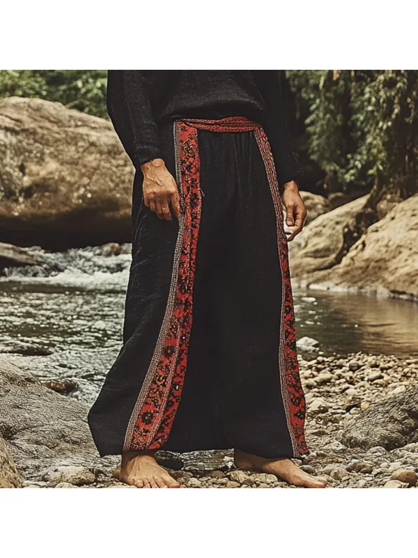 Men's Bohemian Holiday Style Vintage Ethnic Totem Print Cotton And Linen Casual Pants - Localziv.com 