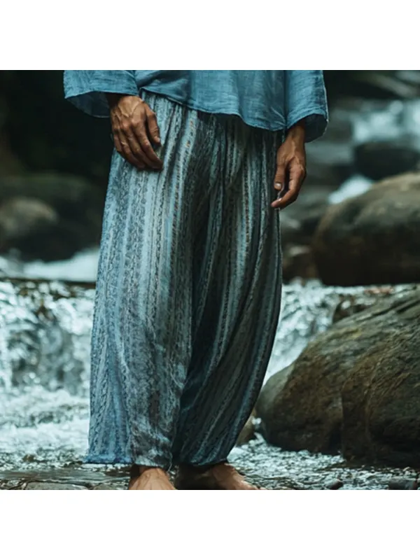 Men's Bohemian Holiday Style Vintage Ethnic Totem Print Cotton And Linen Casual Pants - Localziv.com 