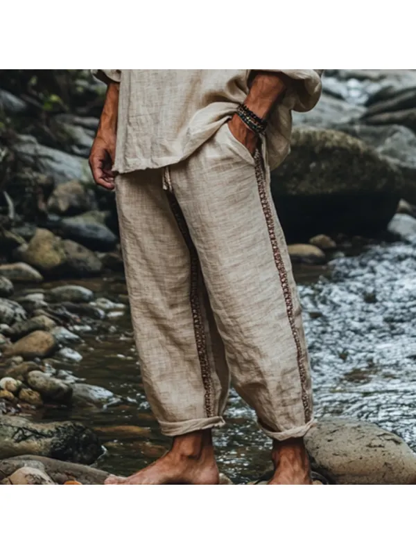 Men's Bohemian Holiday Style Vintage Ethnic Totem Print Cotton And Linen Casual Pants - Localziv.com 