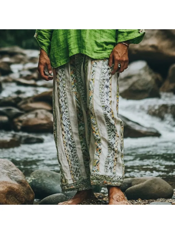 Men's Bohemian Holiday Style Vintage Ethnic Totem Print Cotton And Linen Casual Pants - Localziv.com 
