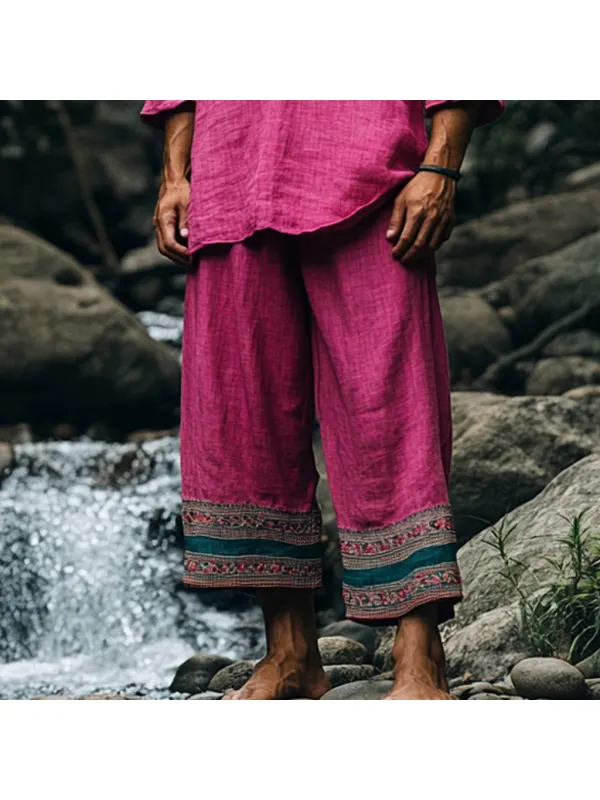 Men's Bohemian Holiday Style Vintage Ethnic Totem Print Cotton And Linen Casual Pants - Localziv.com 