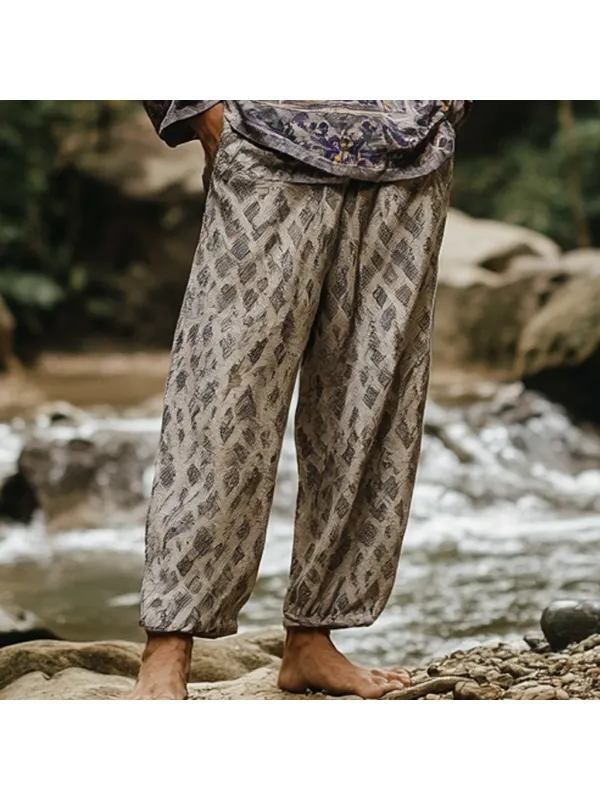 Men's Bohemian Holiday Style Vintage Ethnic Totem Print Cotton And Linen Casual Pants - Localziv.com 
