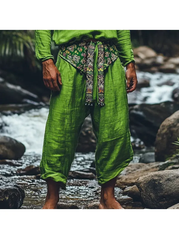Men's Bohemian Holiday Style Vintage Ethnic Totem Print Cotton And Linen Casual Pants - Localziv.com 