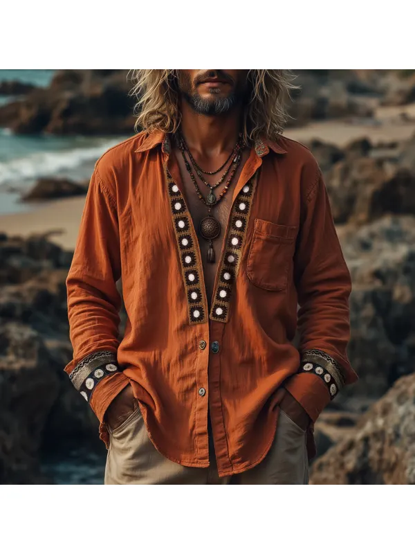Men's Casual Vintage Embroidered Sequined Shirt - Localziv.com 
