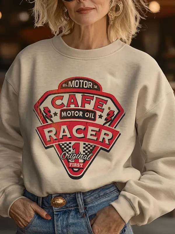 Women's Vintage Cafe Racer Route 66 Western Graphic Sweatshirt Beige Only $29.99 - Pragmaace.com 