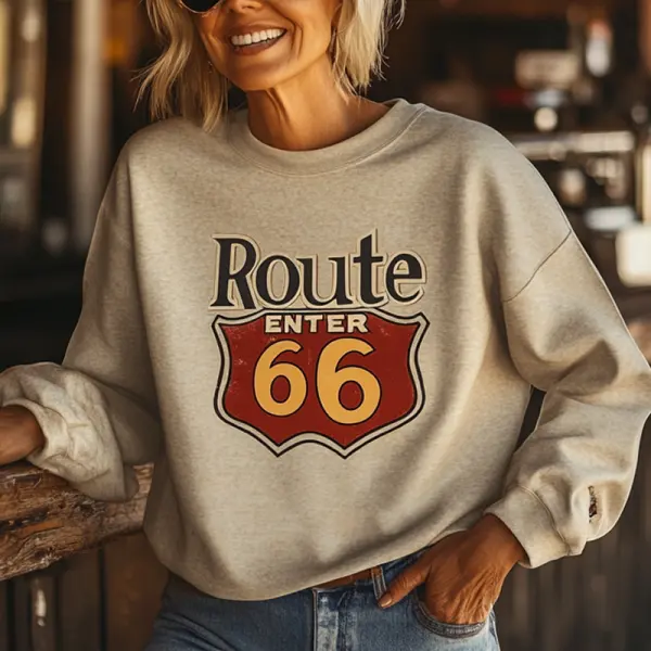 Women's Vintage Route 66 Road Trip Graphic Sweatshirt Beige - Cotosen.com 