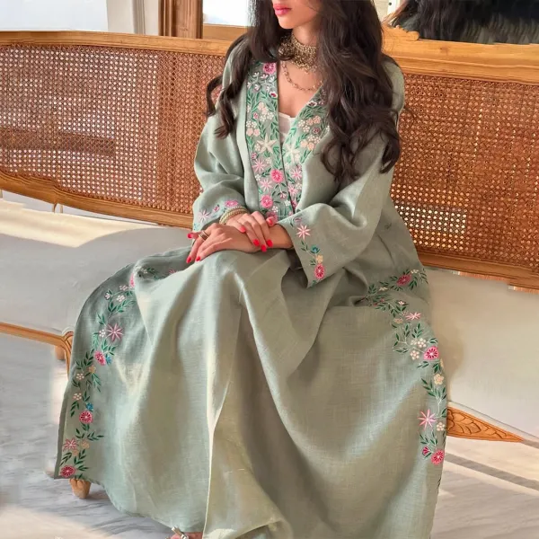 Women's Middle Eastern Simple Floral Graphic Jalabiyas - Ootdyouth.com 