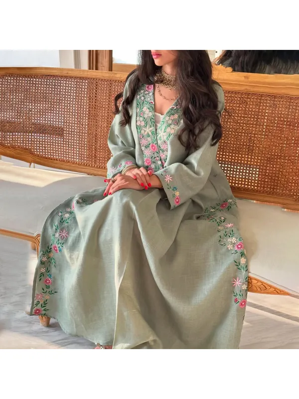 Women's Middle Eastern Simple Floral Graphic Jalabiyas - Localziv.com 