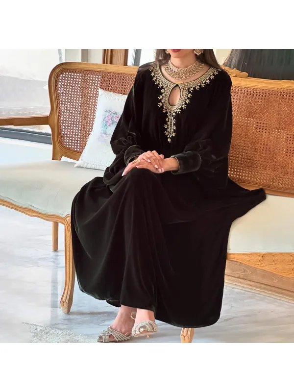 Women's Middle Eastern Simple Gorgeous Velvet Jalabiyas Dress - Ootdmw.com 
