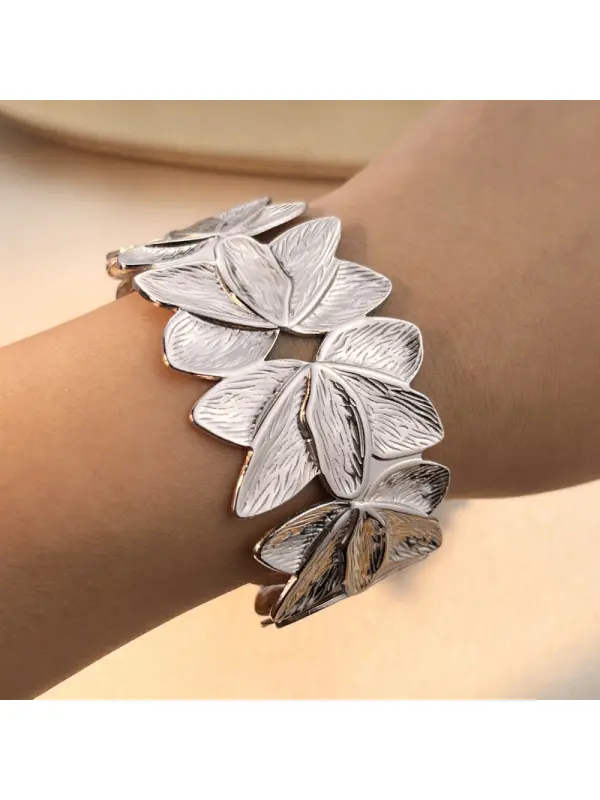 Women's Retro Vintage Leaf Open Gold Titanium Steel Bracelet - Localziv.com 