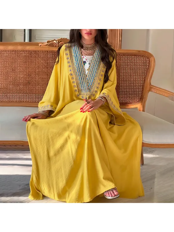 Womens Middle Eastern Solid Color Casual Jalabiyas Dress - Ootdmw.com 