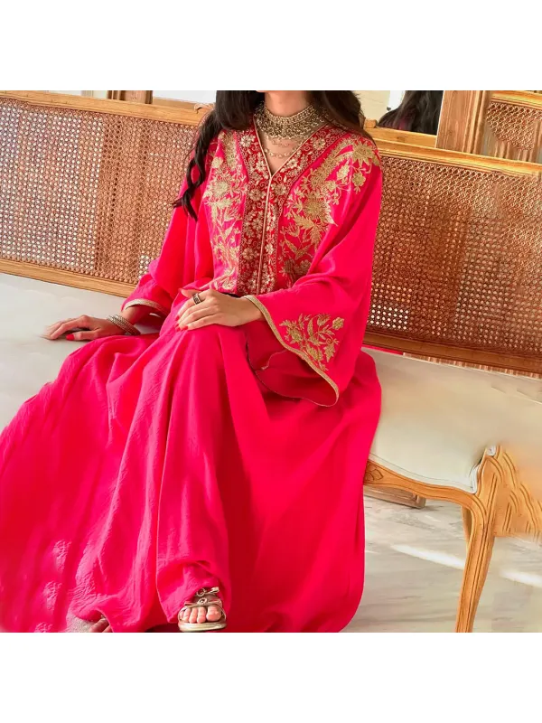 Womens Middle Eastern Solid Color Gorgeous V-neck Jalabiyas Dress - Ootdmw.com 