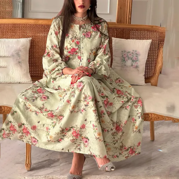 Women's Middle Eastern Floral Art Print Jalabiyas Dress - Spiretime.com 