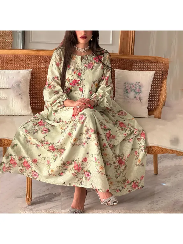 Women's Middle Eastern Floral Art Print Jalabiyas Dress - Localziv.com 
