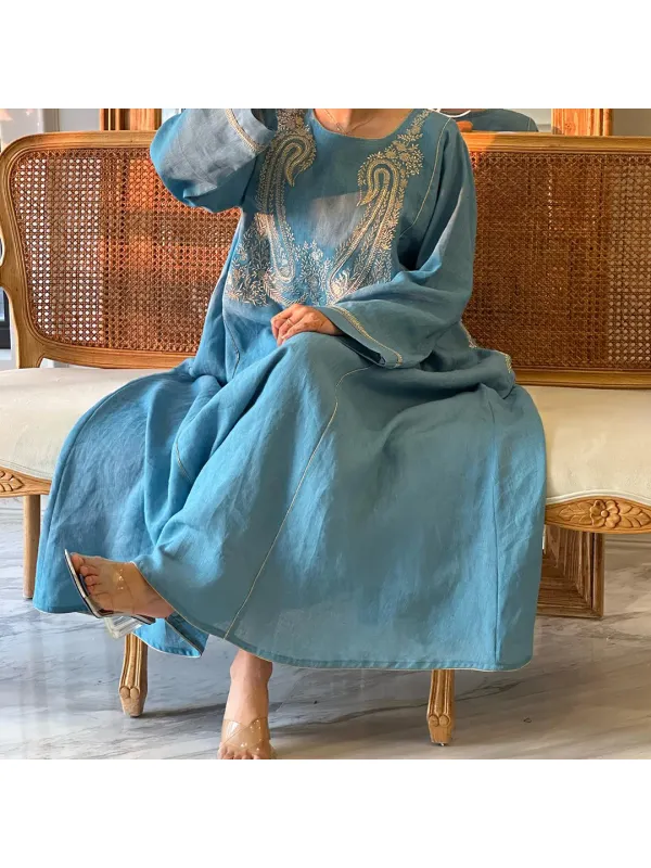 Women's Gorgeous Simple Paisley Linen Abaya Dress - Localziv.com 
