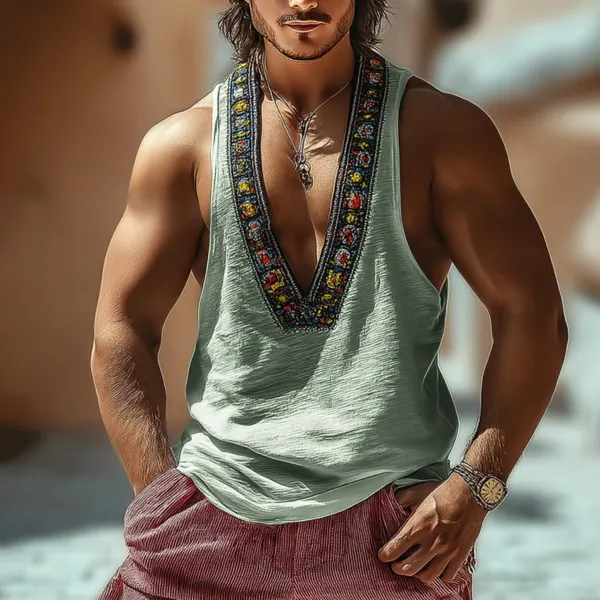 Men's Bohemian Lightweight Personalized Holiday Sleeveless Tank Top - Bustalent.com 