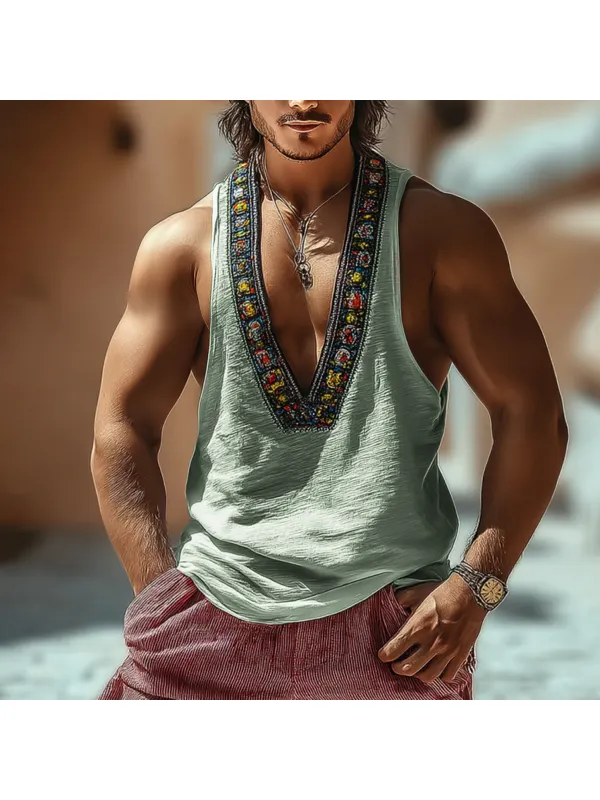 Men's Bohemian Lightweight Personalized Holiday Sleeveless Tank Top - Aptkoi.com 