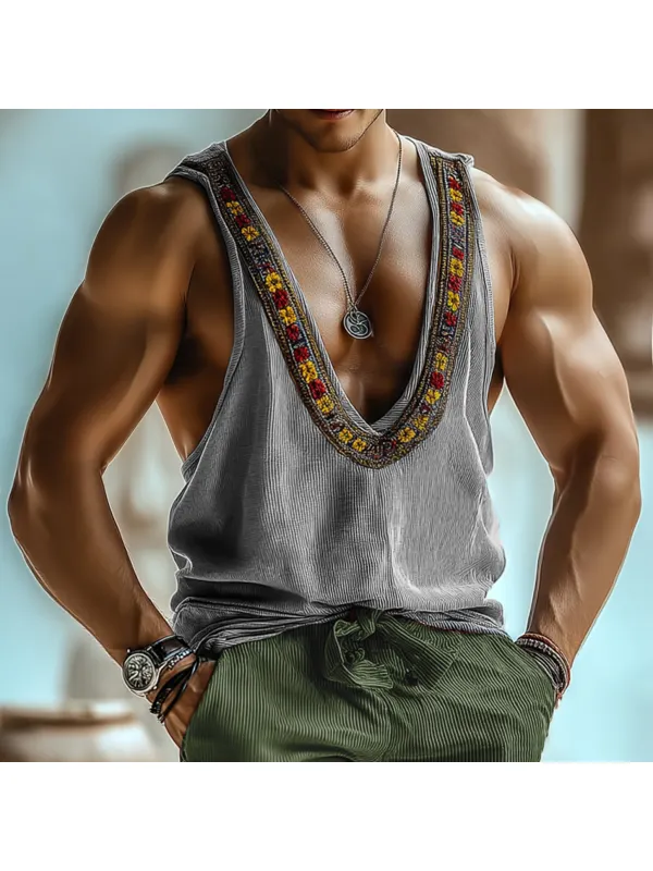 Men's Bohemian Lightweight Holiday Casual Sleeveless Tank Top - Aptkoi.com 