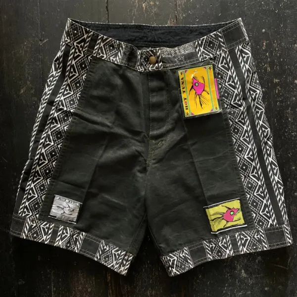 Surf Retro Panel Print Logo Denim Shorts - Yesunshine.com 