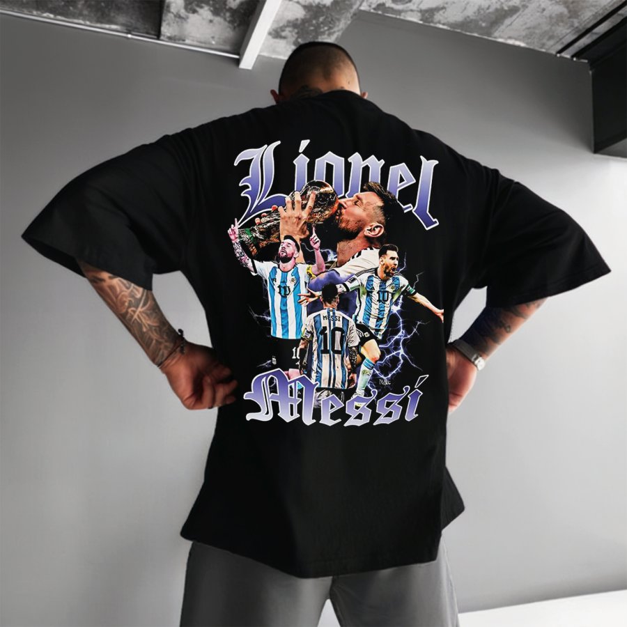 

Unisex Football Print Oversized Black Short Sleeve T-Shirt