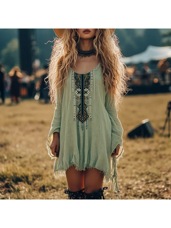 Music Festival Bohemian Festival Party Holiday Casual Retro Embroidered Dress - Shopyiyistories.com 