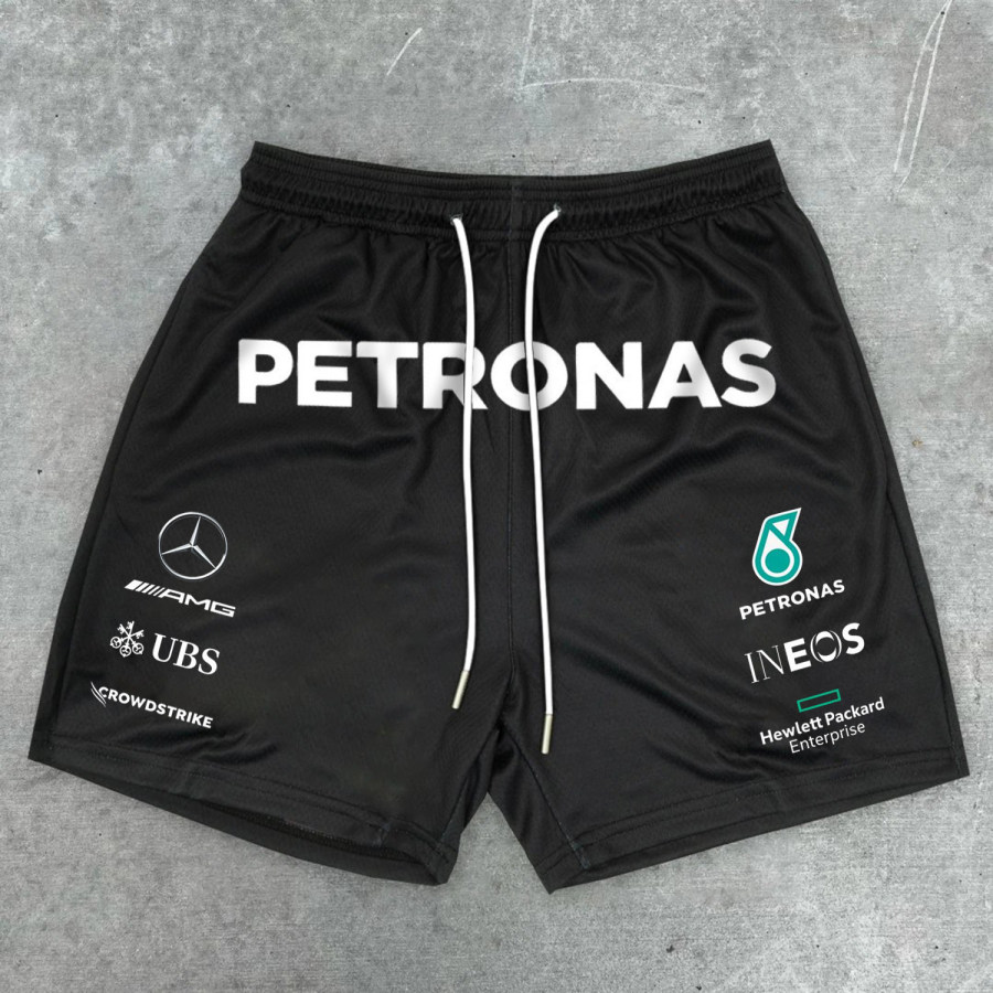 

Solid Racing Print Loose Shorts