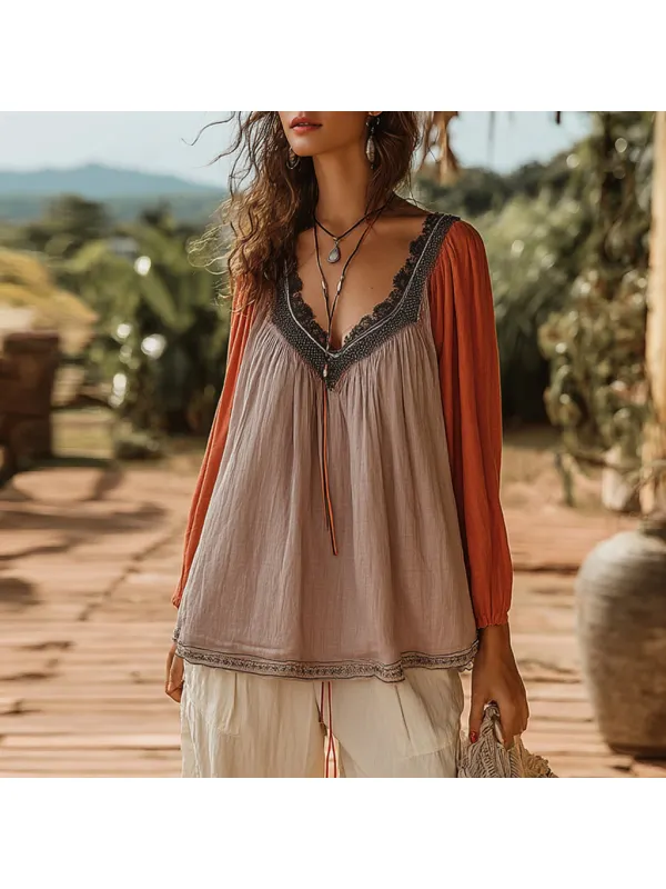 Bohemian Style Holiday Style Breathable And Comfortable Retro Casual Shirt Top - Aptkoi.com 