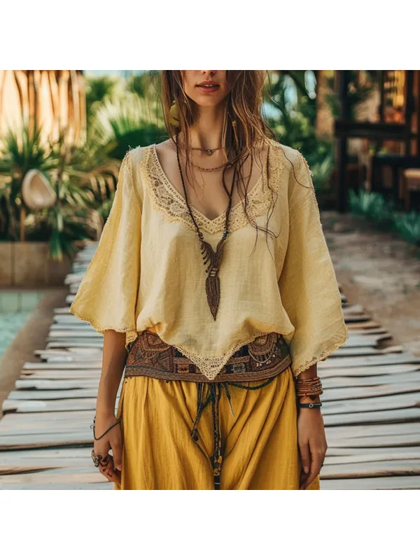 Bohemian Style Holiday Style Breathable And Comfortable Retro Casual Shirt Top - Aptkoi.com 