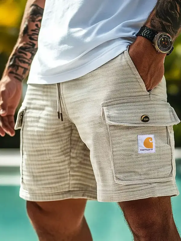 Men's Carhartt Waffle Knit Multi-Pocket Surf Elastic Drawstring Cargo Shorts - Menbarn.com 