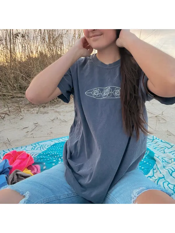 Unisex Embroidered Floral Surf Tee - Aptkoi.com 