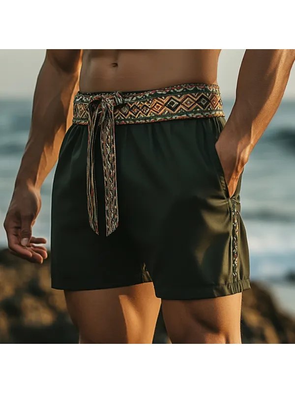 Men's Bohemian Vintage Beach Vacation Ethnic Style Casual Shorts - Aptkoi.com 