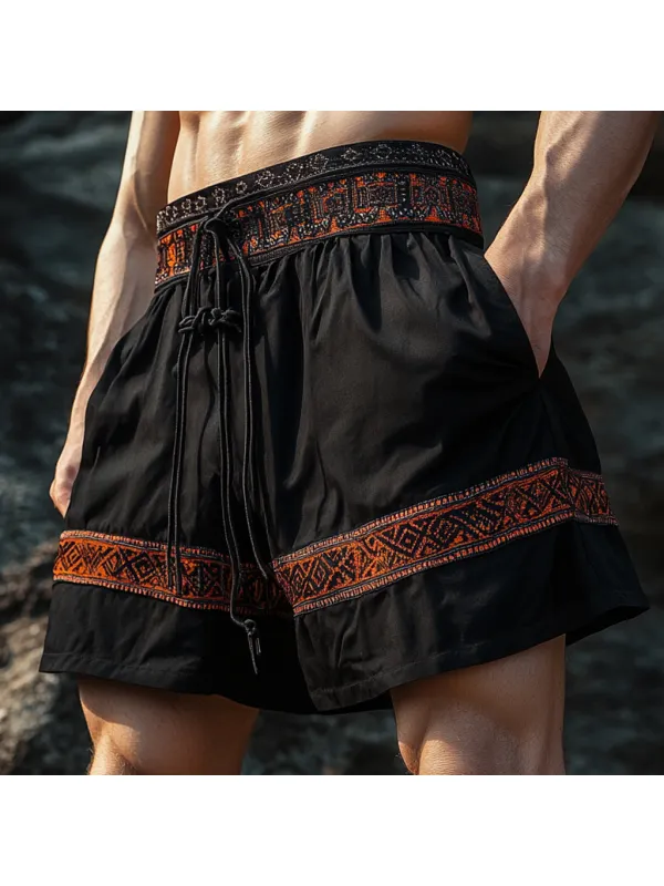 Men's Bohemian Vintage Beach Vacation Ethnic Style Casual Shorts - Aptkoi.com 