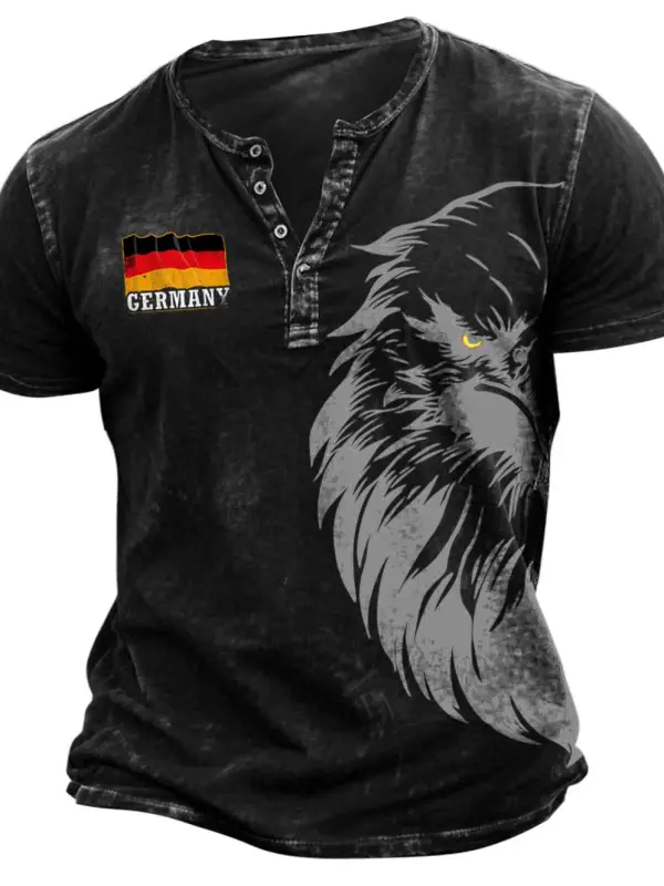 Men's Vintage Germany Flag Eagle Graphic Henley Short Sleeve T-Shirt - Simplyion.com 