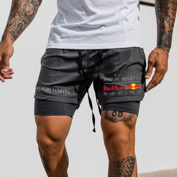 Men's Racing Print Double Layer Sports Shorts - Yesunshine.com 