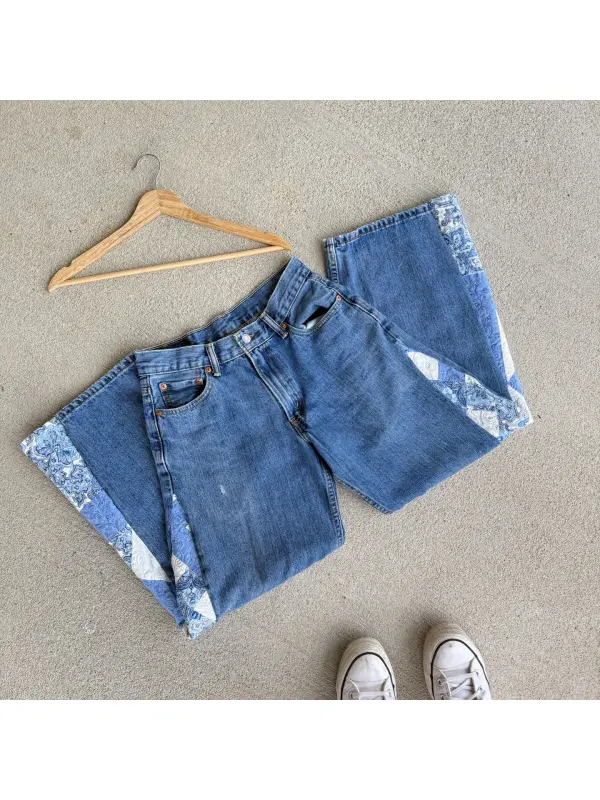 Women's Patchwork Printed Vintage Jeans - Aptkoi.com 