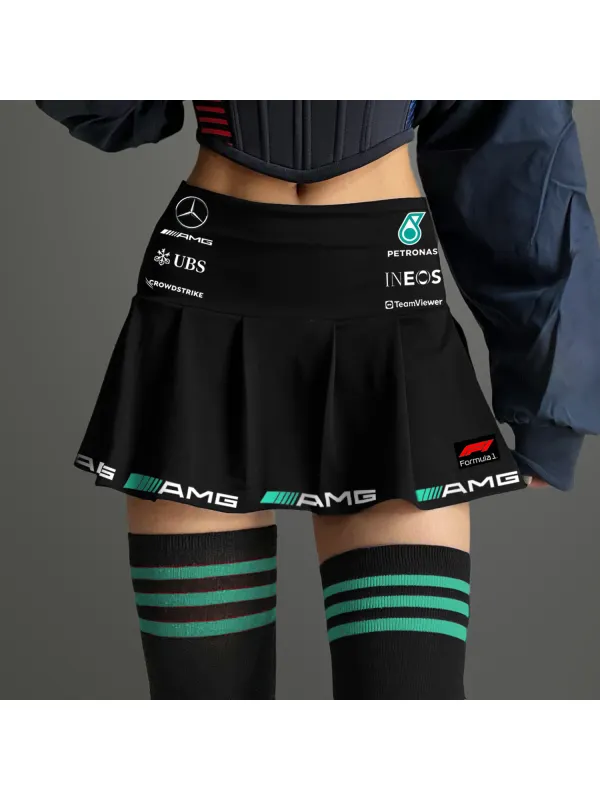 Women's Racing Print Pleated Skirt - Shopyiyistories.com 