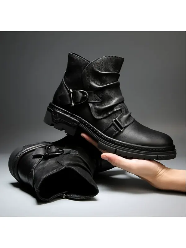Men's Brown Solid Color Lace-up Men's Boots Martin Boots - Shopyiyistories.com 