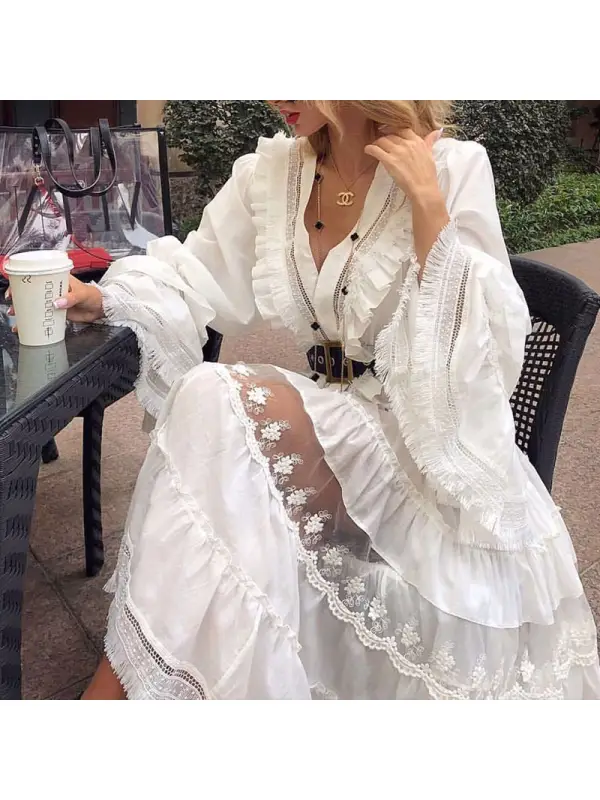Fashion V-Neck Stitching Solid Color Dress - Shopyiyistories.com 