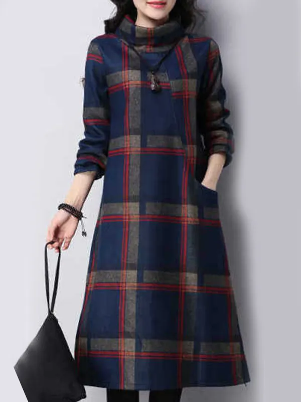 Cowl Neck Plaid Oversized Maxi Dress - Shopyiyistories.com 